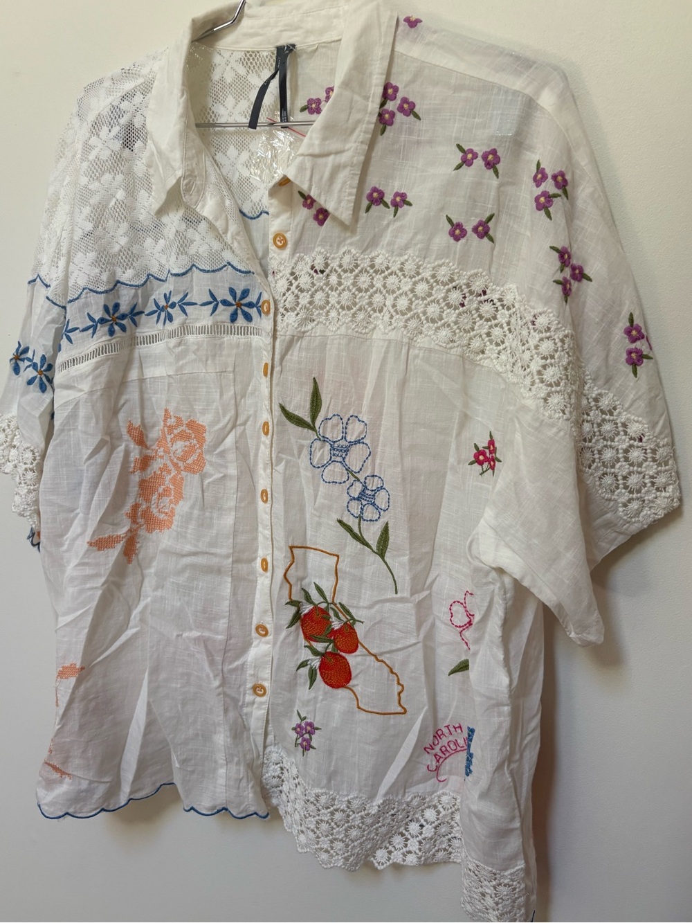 NWOT By Anthropologie 100% Cotton Embroidered Buttondown Shirt Size XL - Picture 6 of 14